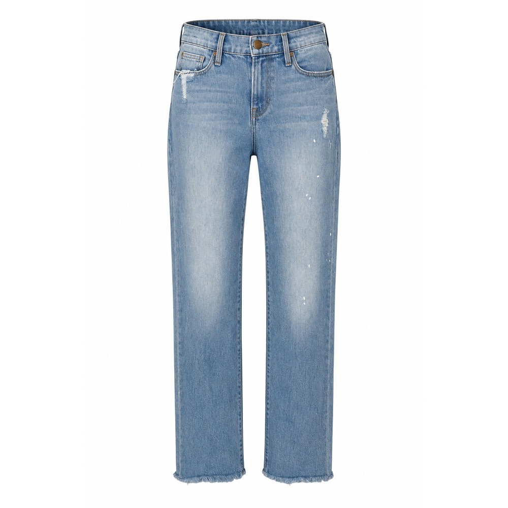 FRAME Le High Straight Jeans Women 26 Light Blue Good Distressed Paint Splatter‎